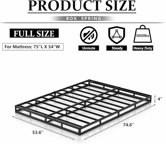 NHODIR 4 Inch Full Size Box Spring Bed Base, Heavy Duty Metal Box Spring Full Mattress Foundation with Fabric Cover, Noise-Free, Non Slip, Easy Assembly