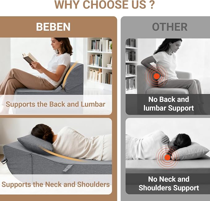 BeBen Folding Sofa Bed Chair, Convertible Sleeper Chair Futon Couch, Foldable Boneless Floor Lounge Sofa, Single Foam Chair Bed for Small Spaces, Dorm, Guest Room, Living Room, Apartment, Dark Grey