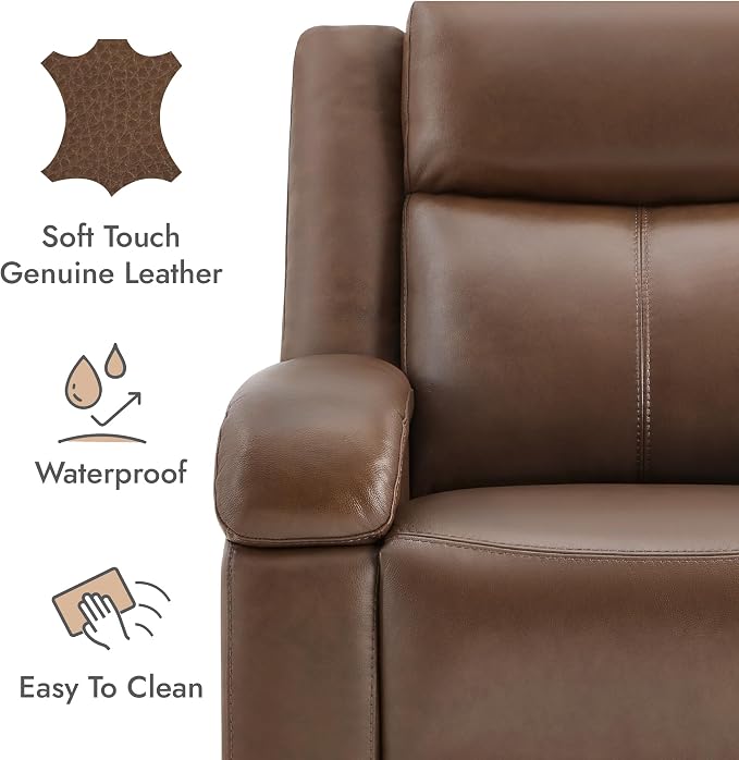 Watson & Whitely Oversized Genuine Leather Power Recliner Chairs for Big and Tall, Wall Hugger Recliner with Power Headrest & Charging Ports, Extra Large Reclining Chair for Living Room, Cafe