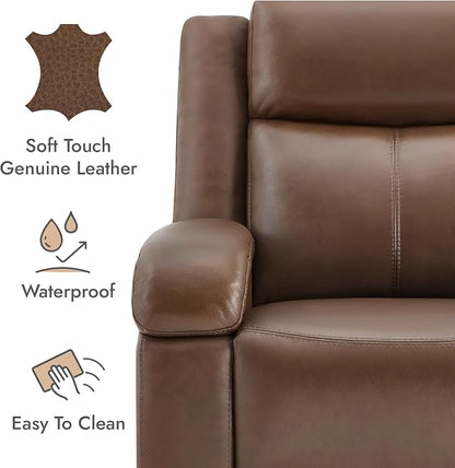 Watson & Whitely Oversized Genuine Leather Power Recliner Chairs for Big and Tall, Wall Hugger Recliner with Power Headrest & Charging Ports, Extra Large Reclining Chair for Living Room, Cafe