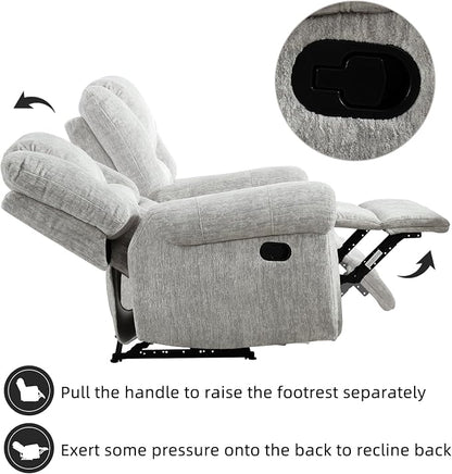 CANMOV Manual Recliner Chair Set of 2, Classic and Traditional Manual Recliner Chair with Comfortable Arms and Back Single Sofa for Living Room, White Grey