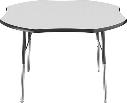 FDP Clover Activity School and Office Table (48 x 48 inch), Standard Legs with Swivel Glides for Collaborative Seating Environments, Adjustable Height 19-30 inches - Gray Top and Black Edge