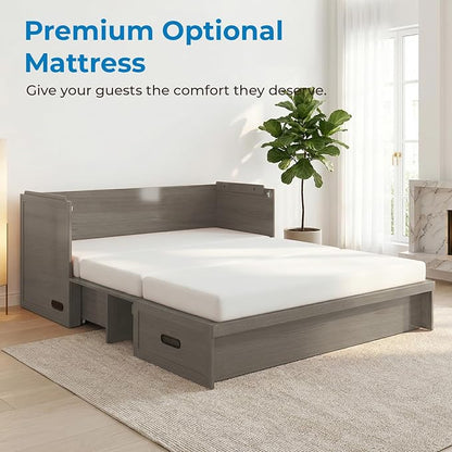 Mjkone Queen Size Murphy Cabinet Bed with Mattress Include, Queen Cube Cabinet Bed with Storage Drawer, Modern Murphy Beds with USB Charging Station for Guest Room Living Room Apartment, Grey