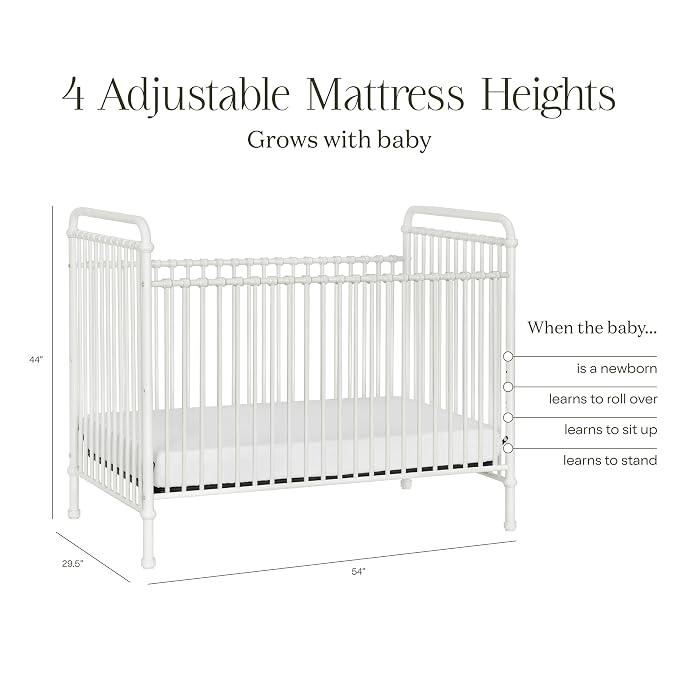 Namesake Abigail 3-in-1 Convertible Metal Crib in Washed White, Greenguard Gold Certified | GREENGUARD Gold Certified, Converts to Toddler Bed & Daybed, 4 Adjustable Mattress Heights, Conversion Kits Sold Separately