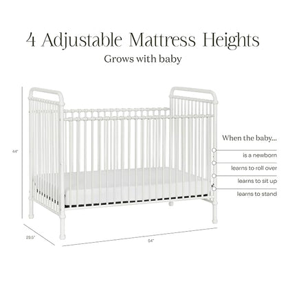 Namesake Abigail 3-in-1 Convertible Metal Crib in Washed White, Greenguard Gold Certified | GREENGUARD Gold Certified, Converts to Toddler Bed & Daybed, 4 Adjustable Mattress Heights, Conversion Kits Sold Separately