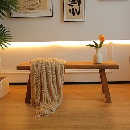 47.2in Wood Bench Indoor – Rustic Farmhouse Entryway Bench, Skinny Bench Design, Made of Extra-Thick Solid Wood, Perfect for Dining Room, Hallway, or End of Bed