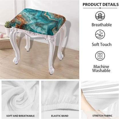 Marble Print Bar Stool Seat Covers Rectangle Stool Covers Set of 2 Bench Covers Slipcover Rectangle Stretch Counter Height Bar Stools Slipcovers Counter Stool Covers Saddle Seat Cover Teal