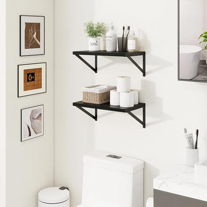 Axeman Deep Floating Shelves | 16 Inch Black Wall Shelves Set of 2 | 10 Inch Deep Wood Floating Shelves for Wall | 16" W x 10" D Black Shelves for Living Room Bathroom Kitchen