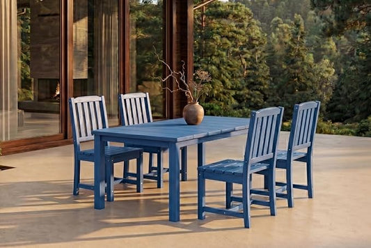 Perli™ 5-Piece Outdoor Dining Set, All-Weather HDPE Patio Furniture with 4 Armless Chairs and Rectangular Table, UV-Resistant 4-Person Set for Deck, Backyard, Blue