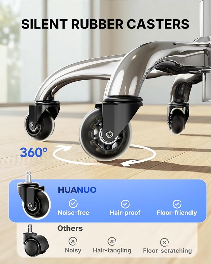 HUANUO Ergonomic Office Chair with 6D Armrest, Seat Depth Adjustment, Lumbar Support, Quiet Rubber Caster, High Back Mesh Gaming Chair with 3D Headrest, Big and Tall Chair for Home Office, Pack of 6