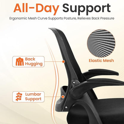NEO Chair Office Chair Gaming Desk Computer Mesh Ergonomic Chair with Flip-up Arms Comfy Lumbar Support Adjustable Height Rolling Wheels Chair for Home Office (Black)