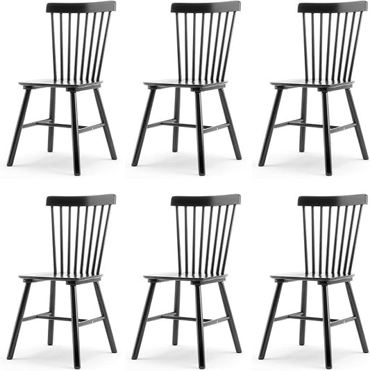 LUE BONA Windsor Dining Chair, Dining Chairs Set of 6, Spindle Back Wood Kitchen Chairs Wooden, Farmhouse Dining Chairs for Kitchen and Dining Room, Black