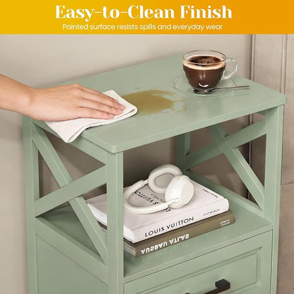 May in Color Nightstand Set of 2, 30" Tall Side Table with 2 Drawers and Open Shelf, Bedside Table with Solid Feet, Modern Night Stand End Table for Bedroom, Home Office, Green