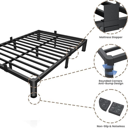 ROIL 4 inch Metal Queen Bed Frame with Rounded Corner Mattress Retainers 3500LBS Heavy Duty Steel Slats No Box Spring Needed Platform Noise-Free Easy Assemble