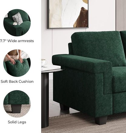 COPIAE 3 Seater Sofa Couch with Deep Seat, 90" Modern Upholstered Sofa with Armrests, Easy Installation, Comfy Couches for Living Room, Apartment, Green