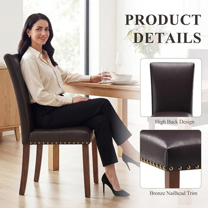 MALOL Dining Chairs Set of 4, High Back Dining Chair with Wood Legs and Nailhead Trim, Modern Padded Kitchen Room Chairs for Dining Room/Restaurant, Dark Brown