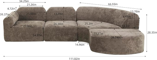 Merax Modern Curved Sectional Sofa with Ottoman, Couch 4-Piece Set High-Density Compressed Sponge, Fully Assembled, Right Hand Facing, Plush Deep Seat for Living Room, Lounge, Apartment, Dark Brown