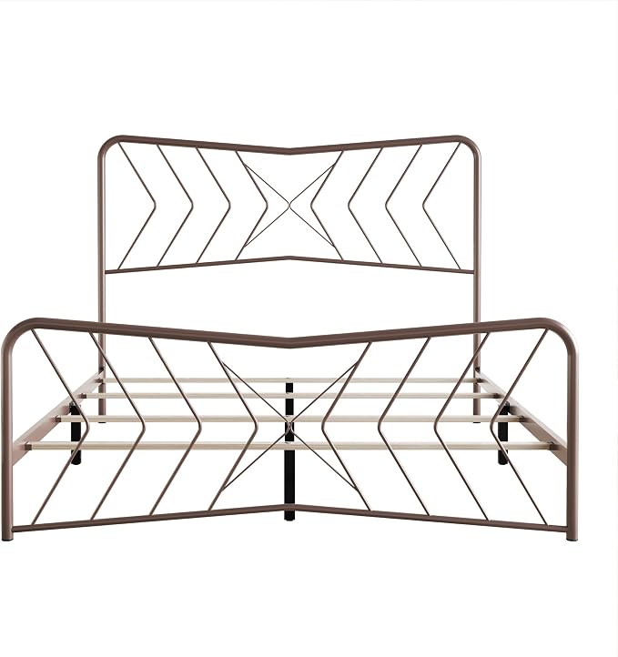 HOME DESIGN Fargo Queen Size Metal Bed Frame, Minimalist Headboard and Footboard Design, Sturdy Metal Construction, Easy Assembly, Transitional, Pink