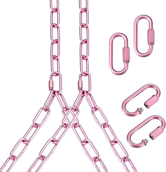 Heavy Duty Porch Swing Hanging Chain Kit (2 Pack) 1500 Lbs Capacity, Up to 7.1ft Length- Rustproof Zinc-Plated, 4 Quick Links & 2 Y-Chain Assemblies, Indoor/Outdoor Hanging Hardware(Pink)