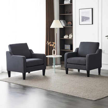 VINGLI Sofa Accent Chairs Set of 2, Comfy Armchair for Living Room Bedroom | Dark Grey, Upholstered Armchair, Premium Linen Fabric, Thick Padded Cushion, Ergonomic Back Support, Versatile for Any Space