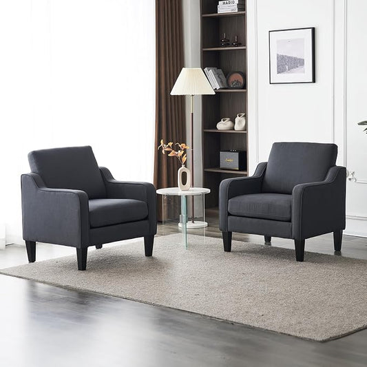 VINGLI Sofa Accent Chairs Set of 2, Comfy Armchair for Living Room Bedroom | Dark Grey, Upholstered Armchair, Premium Linen Fabric, Thick Padded Cushion, Ergonomic Back Support, Versatile for Any Space
