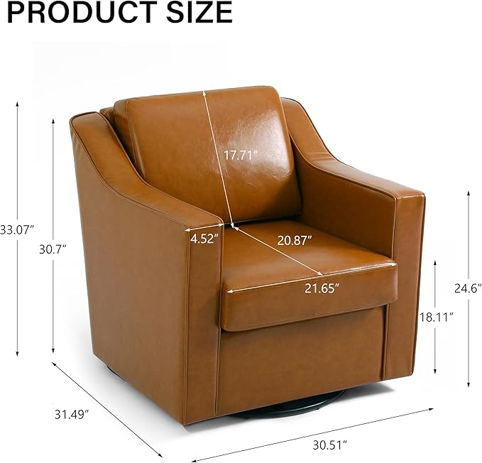 Swivel Accent Chair, Modern Round Barrel Arm Chair for Living Room, Bedroom, Comfy Club Reading Chairs for Adults (Leather Brown, Set of 2)