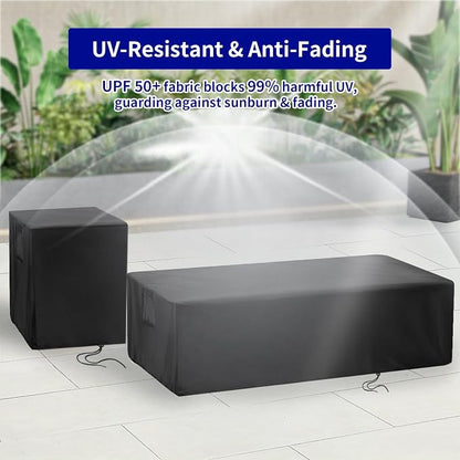 Saking 42" Rectangular Fire Pit Tables 2-Piece 50,000 BTU Outdoor Propane Gas Fire Pit Cover Rectangular, 42in &16.5in, Waterproof & UV-Resistant, Patio Set Cover, Black