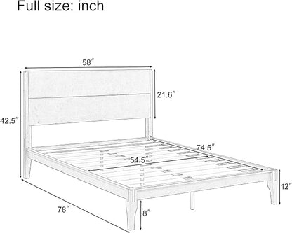 Merax Full Size Bamboo Platform Bed, Mid-Century Modern Bed Frame with Tall Headboard, Solid Sustainable Bedframe Full-Size, Wood Slat Support, No Box Spring Needed, Easy Assembly, Noise Free, Black