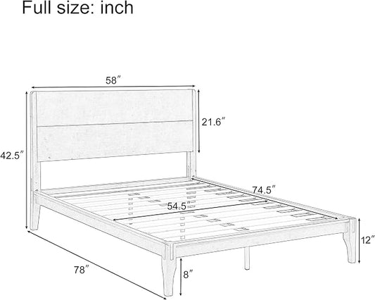 Merax Full Size Bamboo Platform Bed, Mid-Century Modern Bed Frame with Tall Headboard, Solid Sustainable Bedframe Full-Size, Wood Slat Support, No Box Spring Needed, Easy Assembly, Noise Free, Black