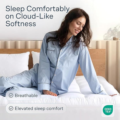 Niagara Sleep Solution Cloud-Like King Non-Slip Mattress Topper - 100% Cotton Top Mattress Pad for Back Pain Relief - Extra-Grip, Breathable & Naturally Cooling for Hot Sleepers, White