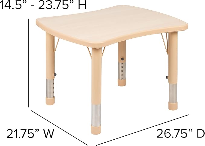 Flash Furniture Wren 21.875"W x 26.625"L Rectangular Natural Plastic Height Adjustable Activity Table