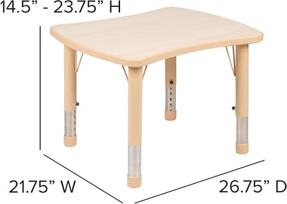 Flash Furniture Wren 21.875"W x 26.625"L Rectangular Natural Plastic Height Adjustable Activity Table