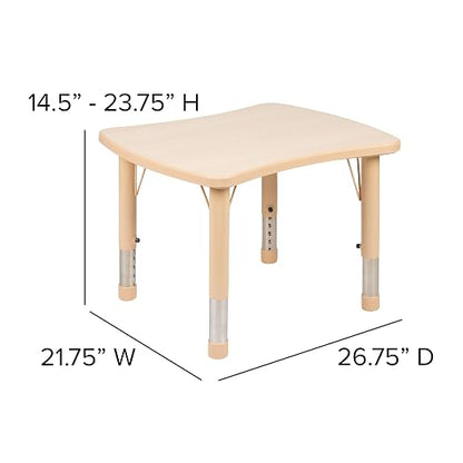 EMMA + OLIVER 21.875" W x 26.625" L Natural Plastic Adjustable Activity Table-School Table for 4