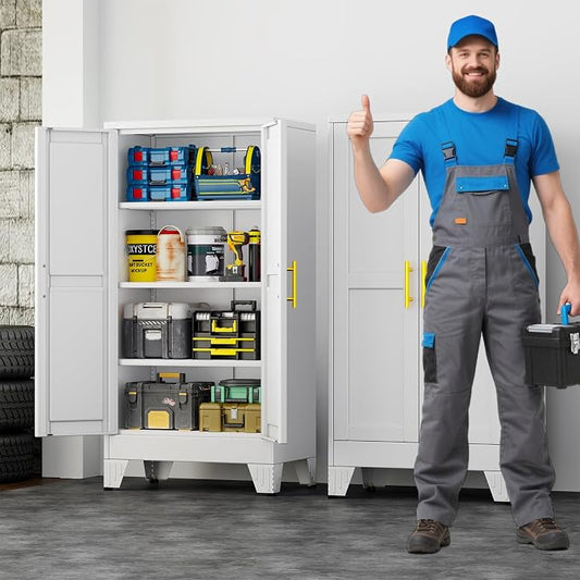 47" Metal Garage Storage Cabinet with 2 Doors and 3 Adjustable Shelves,Metal Storage Cabinets,Steel Tool Cabinets for Home,Office,Garage,Warehouse (White, 47''H x 24''W x 12''D)