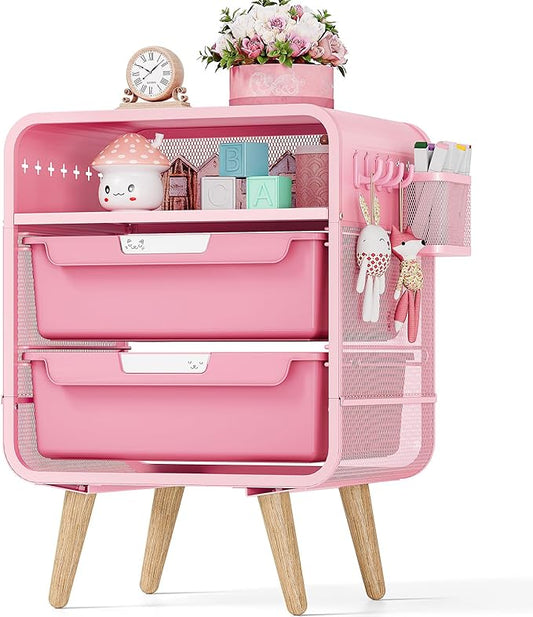 SYKIARIOL Pink Nightstand, Cute End Table with Storage Drawer, Kids Nightstand for Bedroom Furniture, Bedside Table Small Desk Coffee Table for Living Room, Dorm, Office