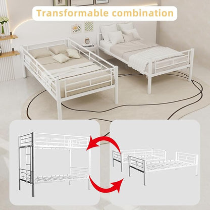 Metal Twin Over Twin Bunk Bed, Heavy-Duty Metal Bunk Bed, Noise Reduced Design/Safety Guardrail/2 Side Ladders/No Box Spring Needed (Silver)