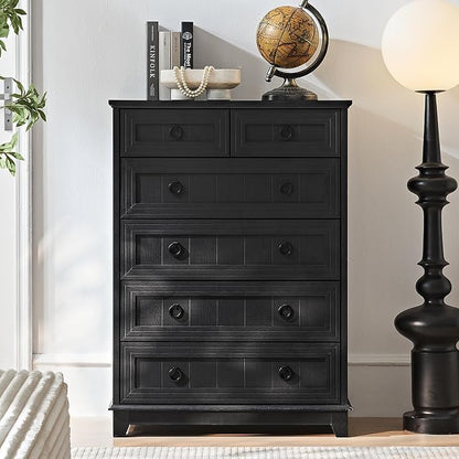 Joaxswe Farmhouse 6 Drawer Dresser for Bedroom Set of 2, 41" Tall Small Dressers & Chest of Drawers, Rustic Wood Dresser with Metal Handle, Storage Organizer Closet for Living Room, Hallway, Entryway