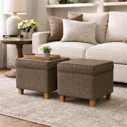 HomePop 18" Classic Square Storage Ottoman - Brown Windowpane