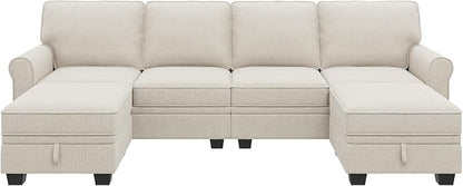 HONBAY Convertible Sectional Sofa with Storage U Shaped Sectional Couch with Reversible Chaise Small Sectional Couches for Living Room,Beige