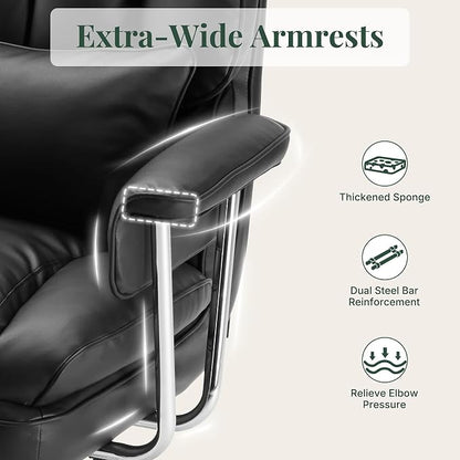 Executive Ergonomic Office Chair, PU Leather High Back Reclining Office Chair with Footrest and Lumbar Support, Height Adjustable Rolling Swivel Computer Chair for Home Office,Black