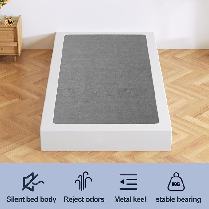 Twin Box Spring, Heavy Duty Metal Frame Mattress Foundation with Fabric Cover, Easy Assembly, Noise-Free (7 Inch, Twin)