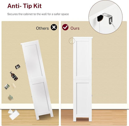 TEENFON 51" H Pantry Cabinet with 4 Doors, Kitchen Cabinet with 6 Door Shelves, Storage Cabinet for Living Room, Dining Room, Bathroom, White