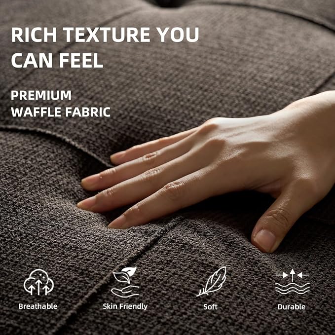 112" U Shaped Modular Cloud Sectional Couch, Waffle Fabric, Black | Modular Deep Seat Sofa, Movable Ottoman, Pocket Spring Cushions, 2-Box Delivery, Living Room Lounge Use, Not Boneless