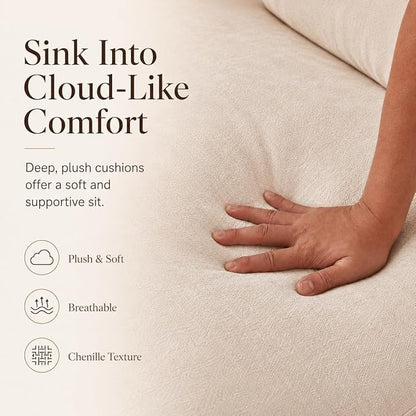 Esright Apartment Cloud Couch, 89-Inch 3-Seat Chenille Sofa, Cream White | Skin-Friendly Fabric, Deep 22" Seat, 2×6.3" Plush Back Pillows, Wood Frame, 800-Lb Support for Studios and Living Rooms