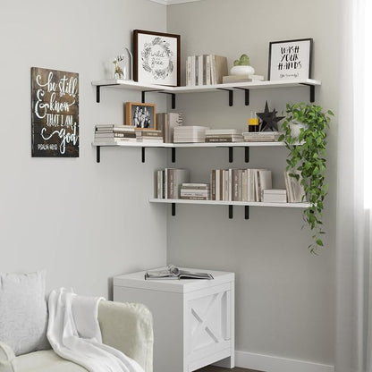 DOLLFIO Floating Shelves, 8 Sets Wall Shelves, Wooden Floating Shelves for Bedroom Wall Décor, Wall Mounted Floating Bathroom Shelf for Storage, Floating Book Shelf Living Room – White, HM02