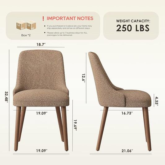 MALOL Dining Room Chair Set of 4, Upholstered Kitchen Chairs with Wood Legs, High-Back Padded Dining Chairs for Dining Room/Restaurant/Cafe, Camel