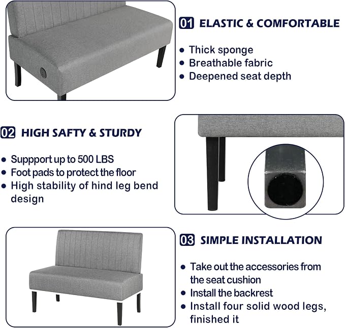 STHOUYN Mini Small Comfy Couch Armless Loveseat Sofa for Bedroom with USB Port, Velvet Couches for Small Spaces Living Room, Apartment Office Dorm (Grey)