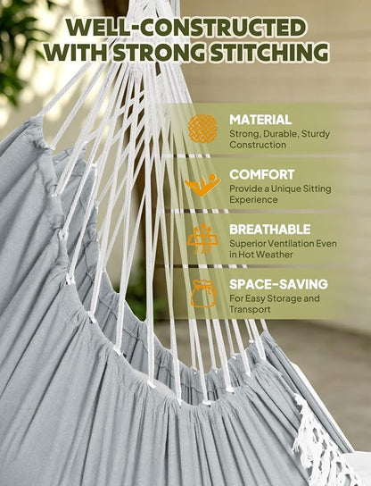 Chihee Hammock Chair Hanging Swing Max 500 Lbs 2 Cushions Included Metal Spreader Bar with Anti-Slip Grooves Portable Hanging Chair Side Pocket Large Macrame Bohemian Chair Indoor Outdoor
