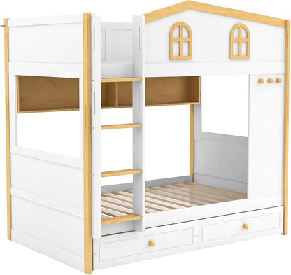 Bellemave Bunk beds Twin Over Twin with Twin Size Drawers, Low bunk Bed for Kids Adults and Teenagers，White
