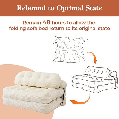 Folding Sofa Bed, Convertible Sleeper Chair with Back Support and Pillow Futon, Boneless Matress, for Living Room/Guest Use/Home Office, Foldable Chair Bed for Adults, Beige, Full